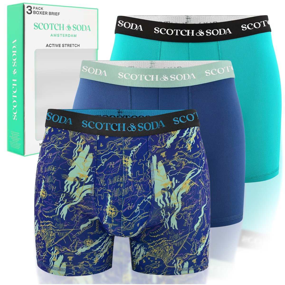 SCOTCH&SODA Bokserki Męskie 3pak Active Ultra Delikatne Dłuższa Nogawka XL