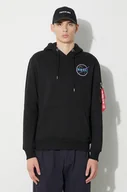 Bluzy męskie - Alpha Industries bluza męska kolor czarny z kapturem z aplikacją - miniaturka - grafika 1