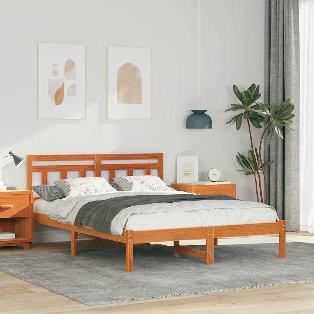 vidaXL Ramka łóżka Brązowy 135 x 190 cm Lite drewno sosnowe