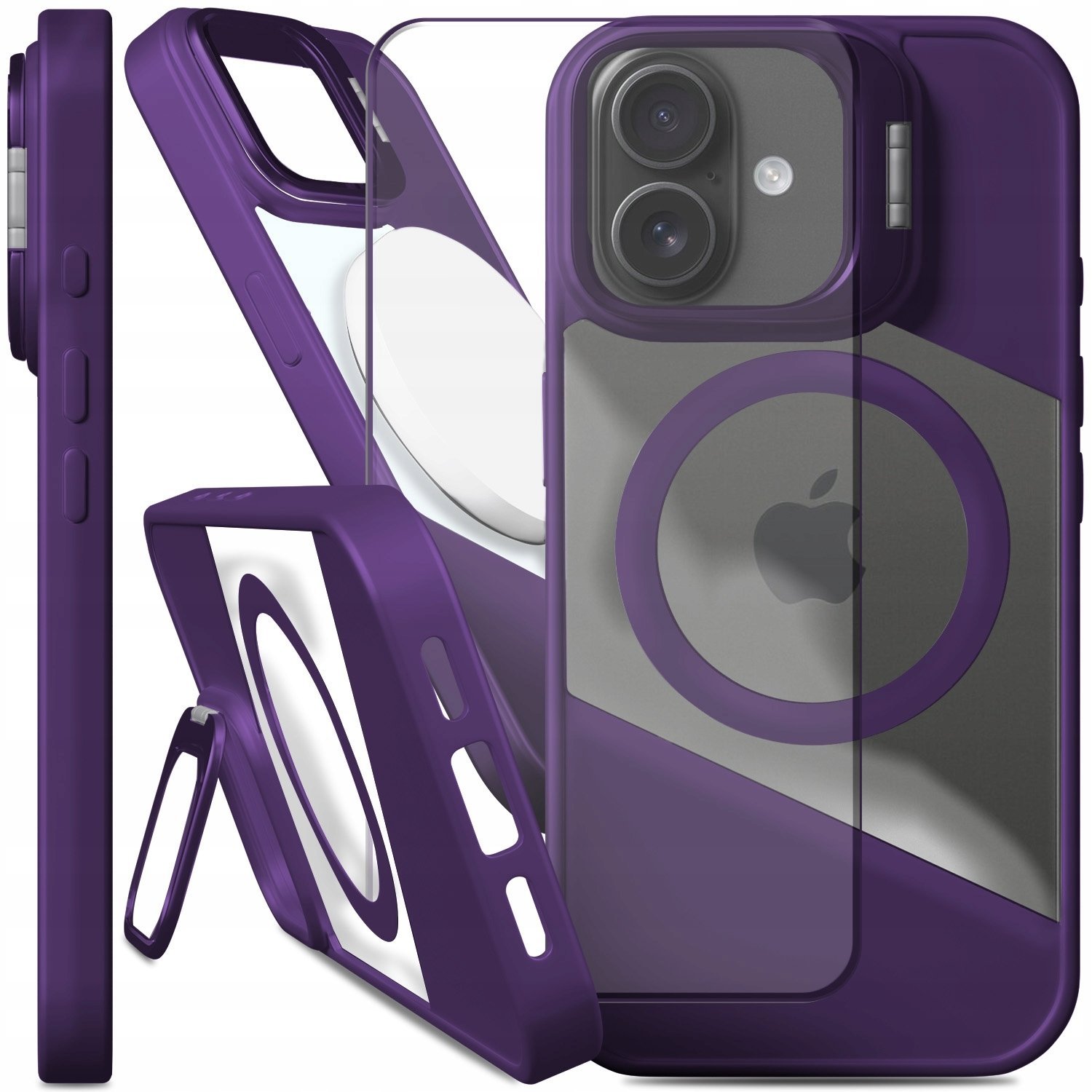 Etui Do Magsafe Do iPhone 16 Fusion, Fioletowe, Clear, Podstawka Szkło