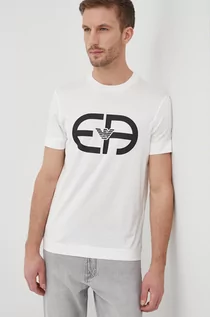 Koszulki męskie - Emporio Armani t-shirt męski kolor biały z nadrukiem - grafika 1