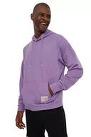 Bluzy męskie - Trendyol Męska bluza z kapturem Lilac Oversize Long Sleeve Sticker Appliqué Basic, fioletowa, XS - miniaturka - grafika 1