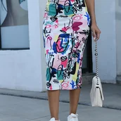 Inne - TEMU Spódnica ołówkowa do kolan z nadrukiem graffiti, casualowa spódnica z wysokim stanem na wiosnę i lato, odzież damska - miniaturka - grafika 1