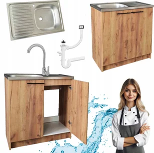 Szafka Kuchenna Pod Zlewozmywak 80 Dąb Złoty + Bateria Chrom Wysoka + Syfon - Szafki kuchenne Szafka Kuchenna Pod Zlewozmywak 80 Dąb Złoty + Bateria Chrom Wysoka + Syfon - Szafki kuchenne - miniaturka - grafika 1