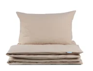 Pościel - Pościel bawełniana 180x200 Semplice jasnobeżowa z torbą - miniaturka - grafika 1