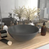 Umywalki - vidaXL Umywalka łazienkowa, ceramiczna, ciemnoszara, okrągła - miniaturka - grafika 1