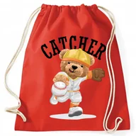 Plecaki worki - Worek Plecak Czerwony CATCHER BEAR MIŚ Do Szkoły Modne Wzory - miniaturka - grafika 1
