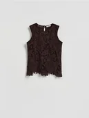 Bluzki damskie - Reserved - Ażurowa bluzka - ciemnobrązowy - miniaturka - grafika 1