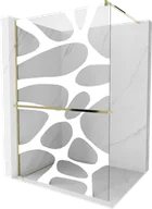 Ścianki i drzwi prysznicowe - Mexen Kioto+ ścianka prysznicowa z półką Walk-in 90 x 200 cm, biały wzór, złota - 800-090-121-50-97 - miniaturka - grafika 1