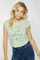 Koszulki i topy damskie - Bawełniany t-shirt z dżetowym napisem - Monnari - miniaturka - grafika 1