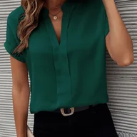 Koszule damskie - TEMU Bluzka Damska Biała z Krótkim Rękawem Batwing - Mały Stój, Półprzezroczysta Lekka Tkanina, Regularny Fason, Casualowa Koszulka na Wiosnę/, - miniaturka - grafika 1