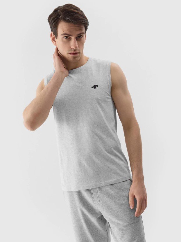 Tank top regular gładki męski 4F 4FWSS24TSLEM075-27M Szary