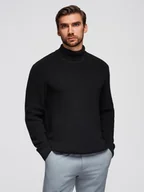 Swetry męskie - Sweter klasyczny męski z golfem z bawełny - czarny V4 OM-SWTN-0162 - Ombre Clothing - miniaturka - grafika 1