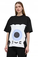 Koszulki i topy damskie - KARL LAGERFELD CZARNY T SHIRT Z NADRUKIEM KOTA BAWEŁNA S I1E - miniaturka - grafika 1