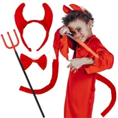 Dodatki do strojów karnawałowych - Strój Diabła Akcesoria Diabełka Rogi Opaska Widły 100 Cm Ogon Halloween - miniaturka - grafika 1