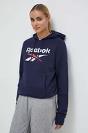 Bluzy damskie - Reebok bluza damska kolor granatowy z kapturem z nadrukiem - miniaturka - grafika 1