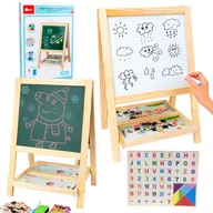 Zabawki interaktywne dla dzieci - Tablica Drewniana Dwustronna Magnetyczna Marker Kreda Literki Cyfry Gąbka - miniaturka - grafika 1
