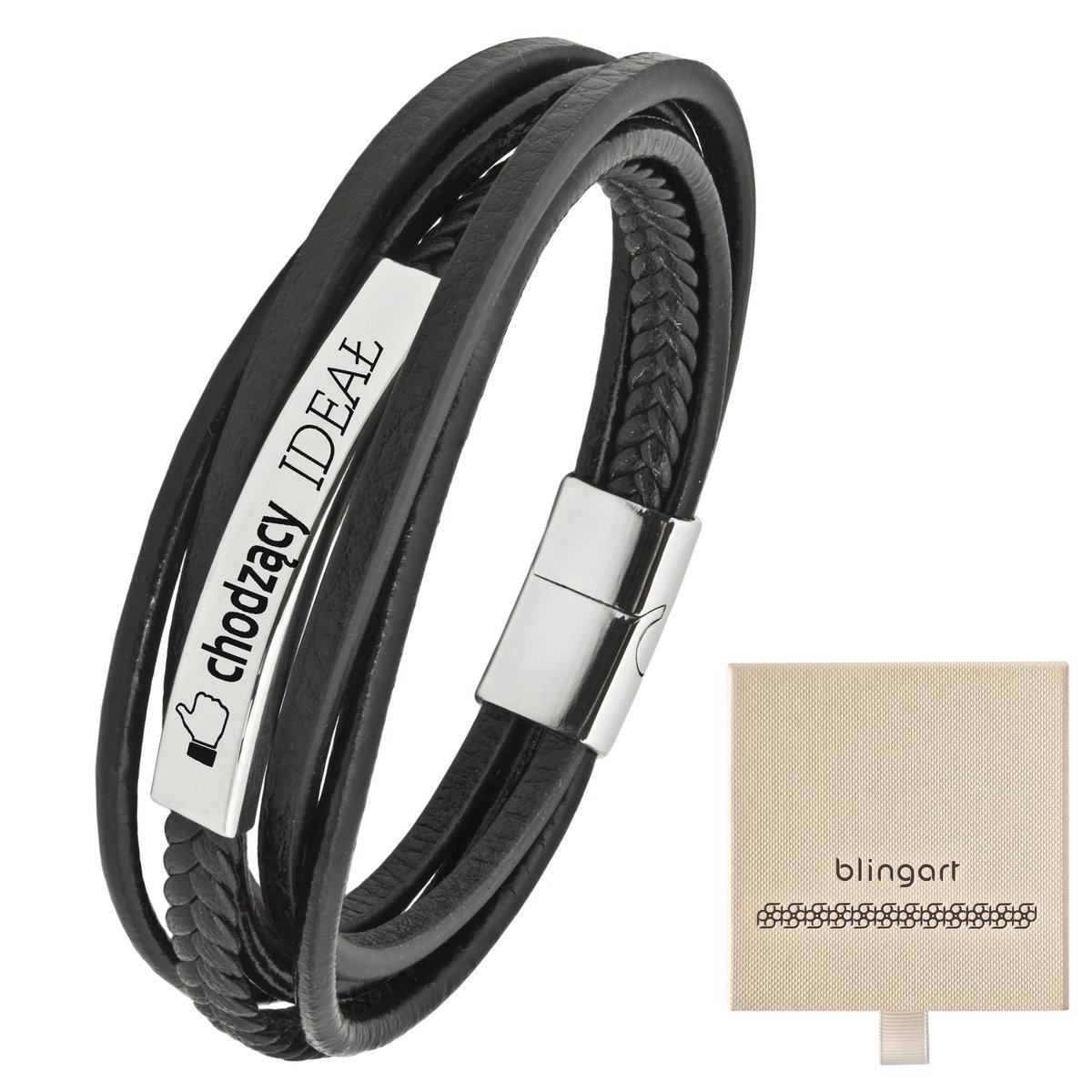 Bransoletka z grawerem skórzana męska plecionka