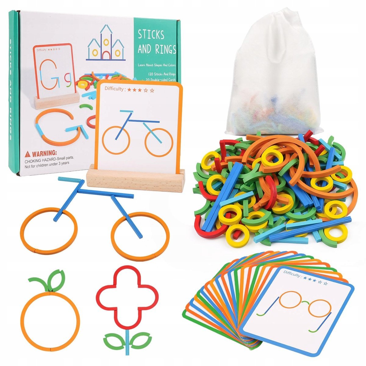 MONTESSORI Zabawki Edukacyjne Dla Dzieci 3+ Drewniane Puzzle i Karty