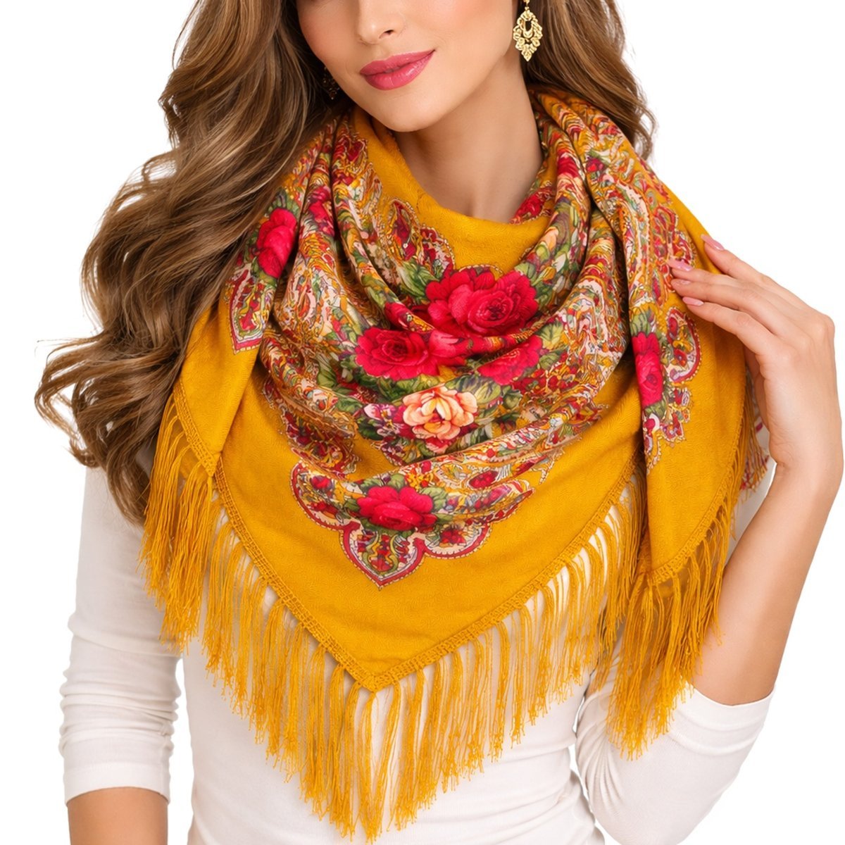 CHUSTA DAMSKA SZAL SZALIK W KWIATY HIGHLAND ORANGE