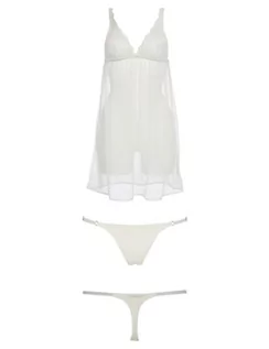 Majtki damskie - Emporio Armani Damski Baby Doll + stringi Christmas Lace Babydoll bielizna, Pale Cream, XS - grafika 1