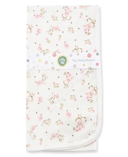 Little Me Baby Girls' Scroll Tag Along Blanket, Ivory Print, One Size
