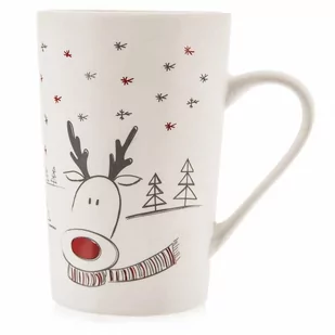 Kubek porcelanowy z dekorem biały renifer 430 ml kod: O-128879 - Kubki - miniaturka - grafika 1