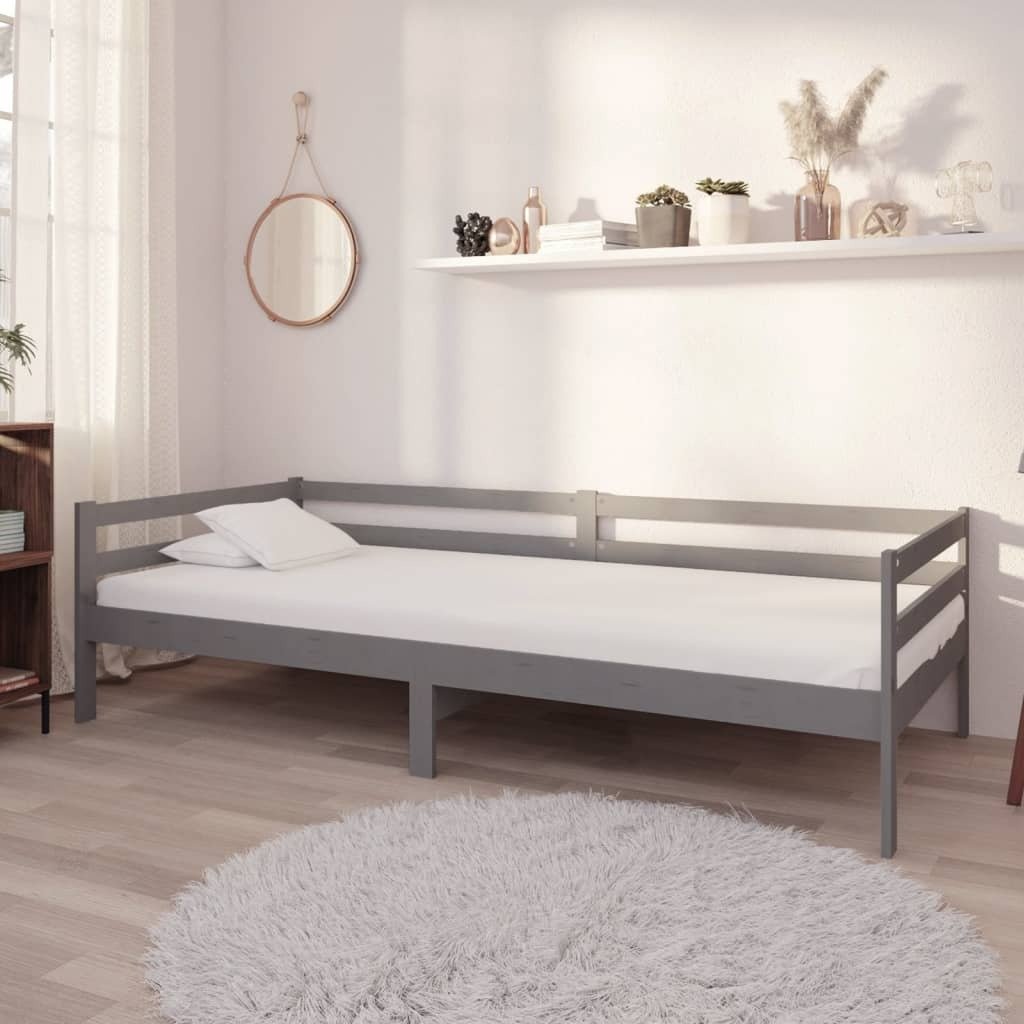 Łóżko dzienne z materacem 90x200 cm szare lite drewno sosnowe