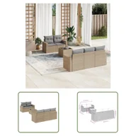 Sofy ogrodowe - The Living Store 6-cz. zestaw mebli ogrodowych z poduszkami - beżowy - polirattan - Sofa Ogrodowa - miniaturka - grafika 1