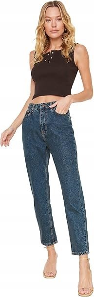 TRENDYOL JEANSY WYSOKI STAN GRANATOWE BAWEŁNA 36 6BA