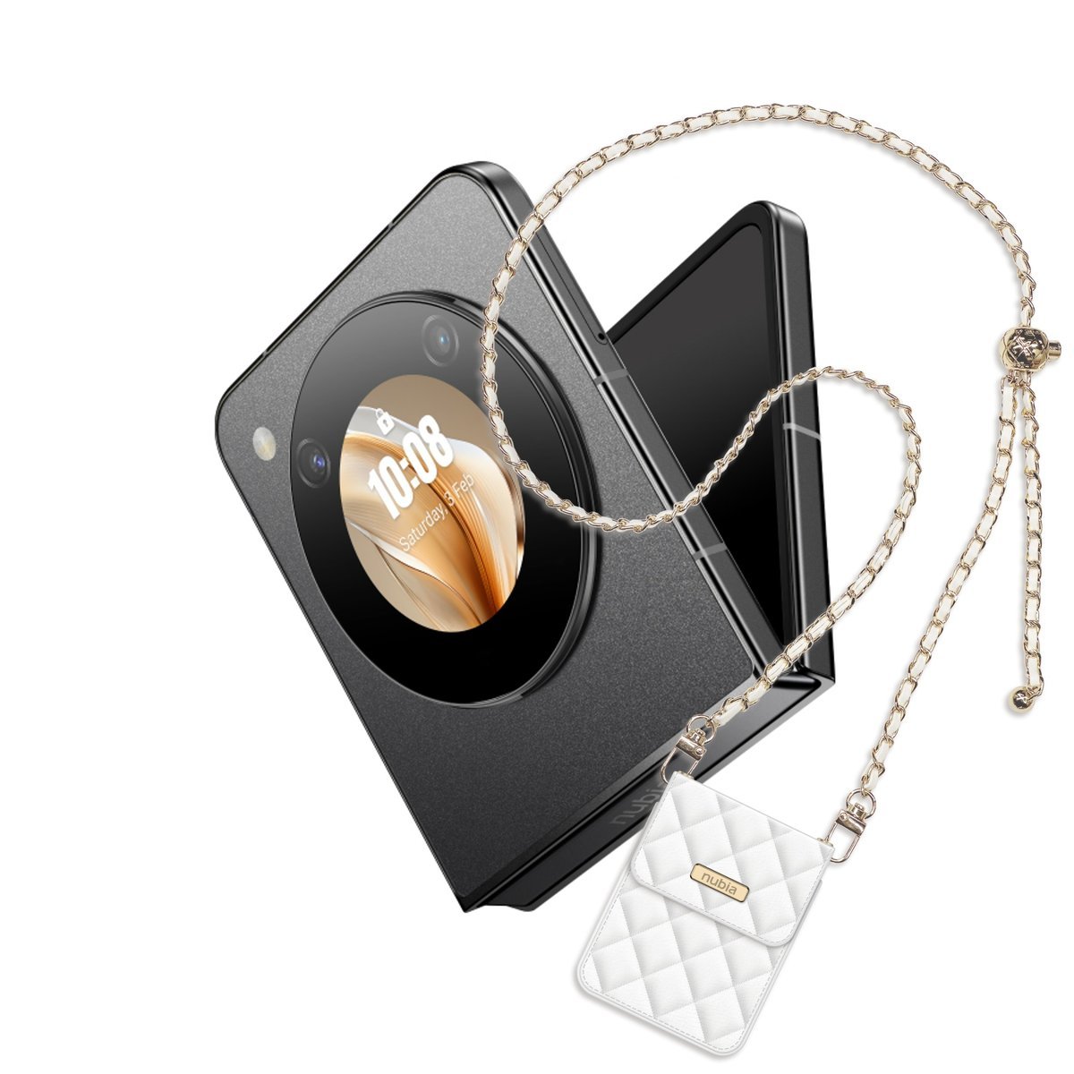 Zestaw nubia Flip 5G czarny + etui na łańcuszku