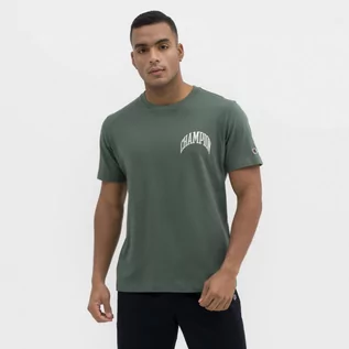 Koszulki sportowe męskie - Męski t-shirt z nadrukiem CHAMPION Rochester Crewneck T-Shirt - zielony - grafika 1