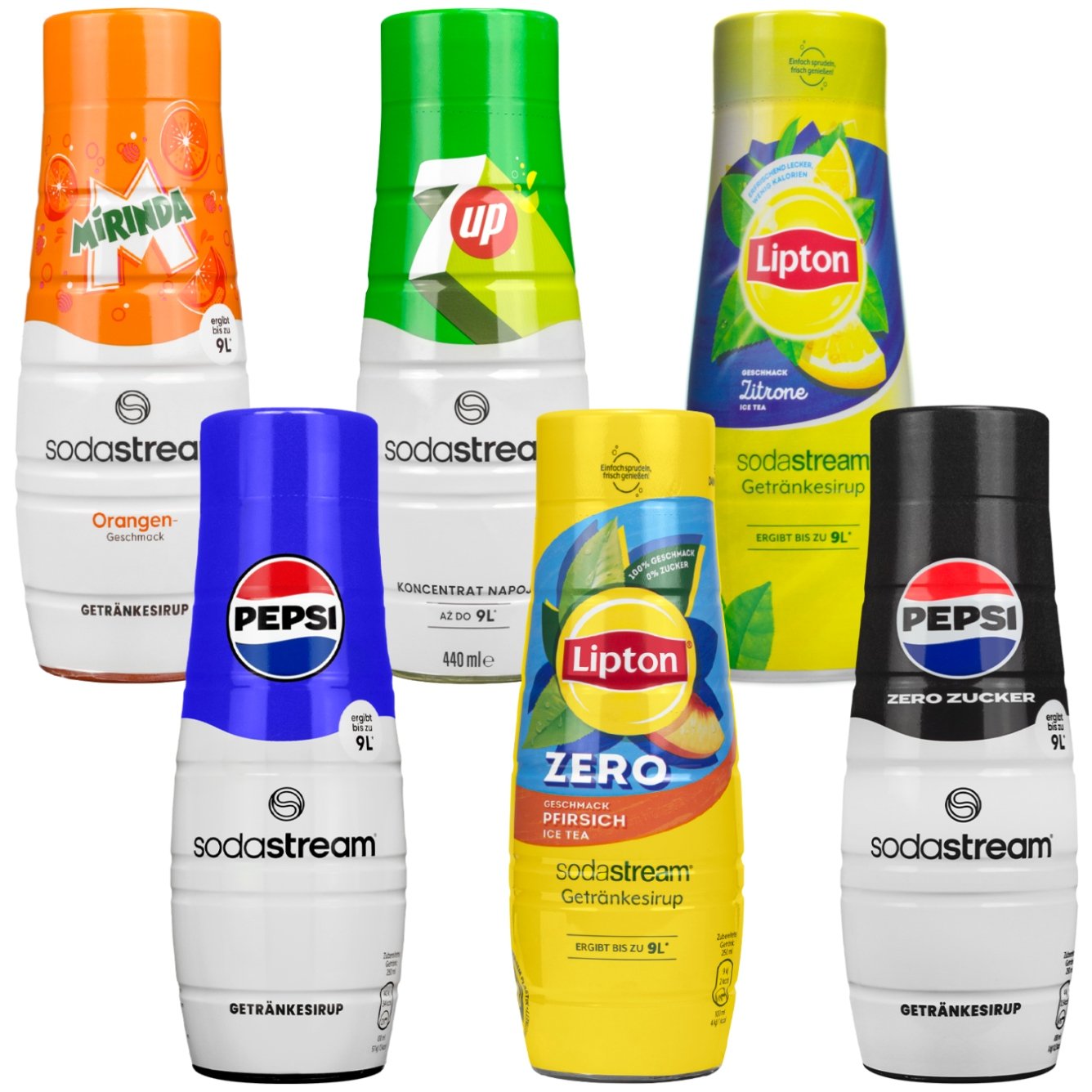 6x Syrop do SodaStream 440ml - Pepsi, Pepsi Max Bez Cukru 440ml, 7UP Free Zero Cukru, Mirinda, Lipton Ice Tea Brzoskwinia Zero 440ml, Lipton Ice Te..
