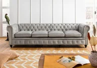 Sofy i kanapy - CHESTERFIELD Sofa #204 Szara skóra naturalna 274x82x75 cm - miniaturka - grafika 1