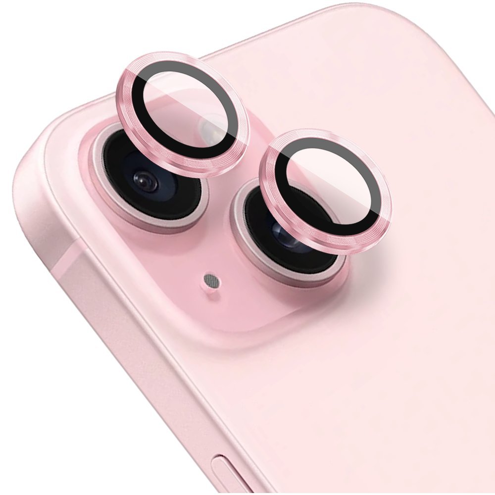 Osłona aparatu, szkło 9H do iPhone 15 Plus, 1 zestaw, różowa