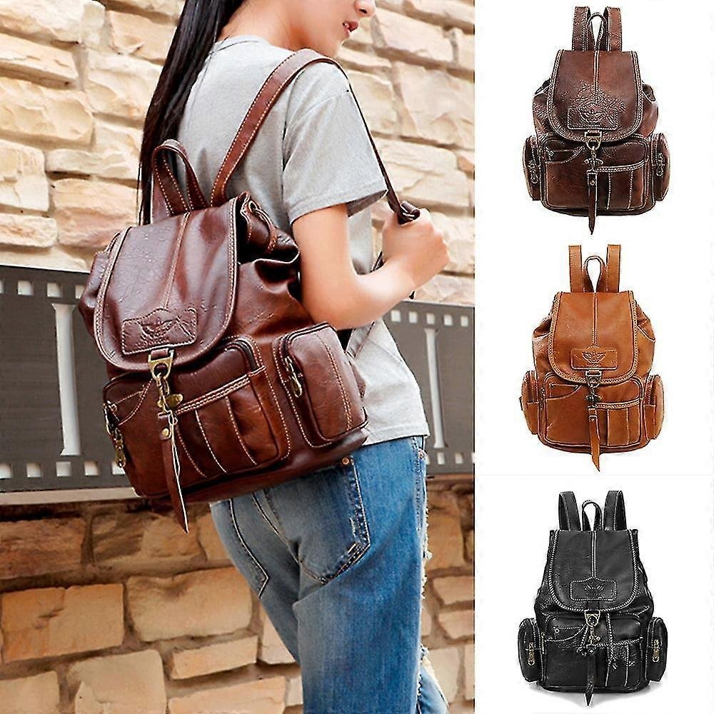 Damski skórzany plecak Torba na ramię Torebka antykradzieżowa Dziewczyna Casual Satchel School-Dobra jakość Jasny brąz