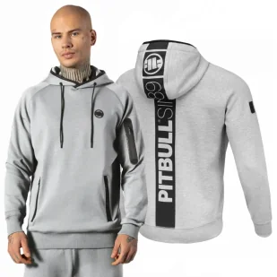 Bluza z kapturem Pit Bull 300 Interlock Stafford '24 - Szary Melanż XL - Odzież taktyczna i umundurowanie - miniaturka - grafika 1