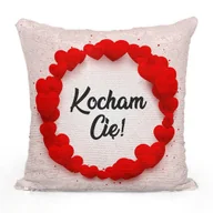 Poszewki na poduszki - Poszewka 40x40 Love cekiny Kocham Cię czerwona Walentynki - miniaturka - grafika 1