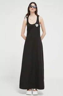 Love Moschino sukienka z domieszką lnu kolor czarny maxi dopasowana - Sukienki - miniaturka - grafika 1
