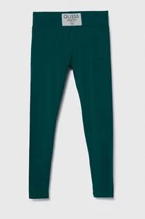Spodnie i spodenki dla dziewczynek - Guess legginsy dziecięce kolor zielony gładkie - grafika 1