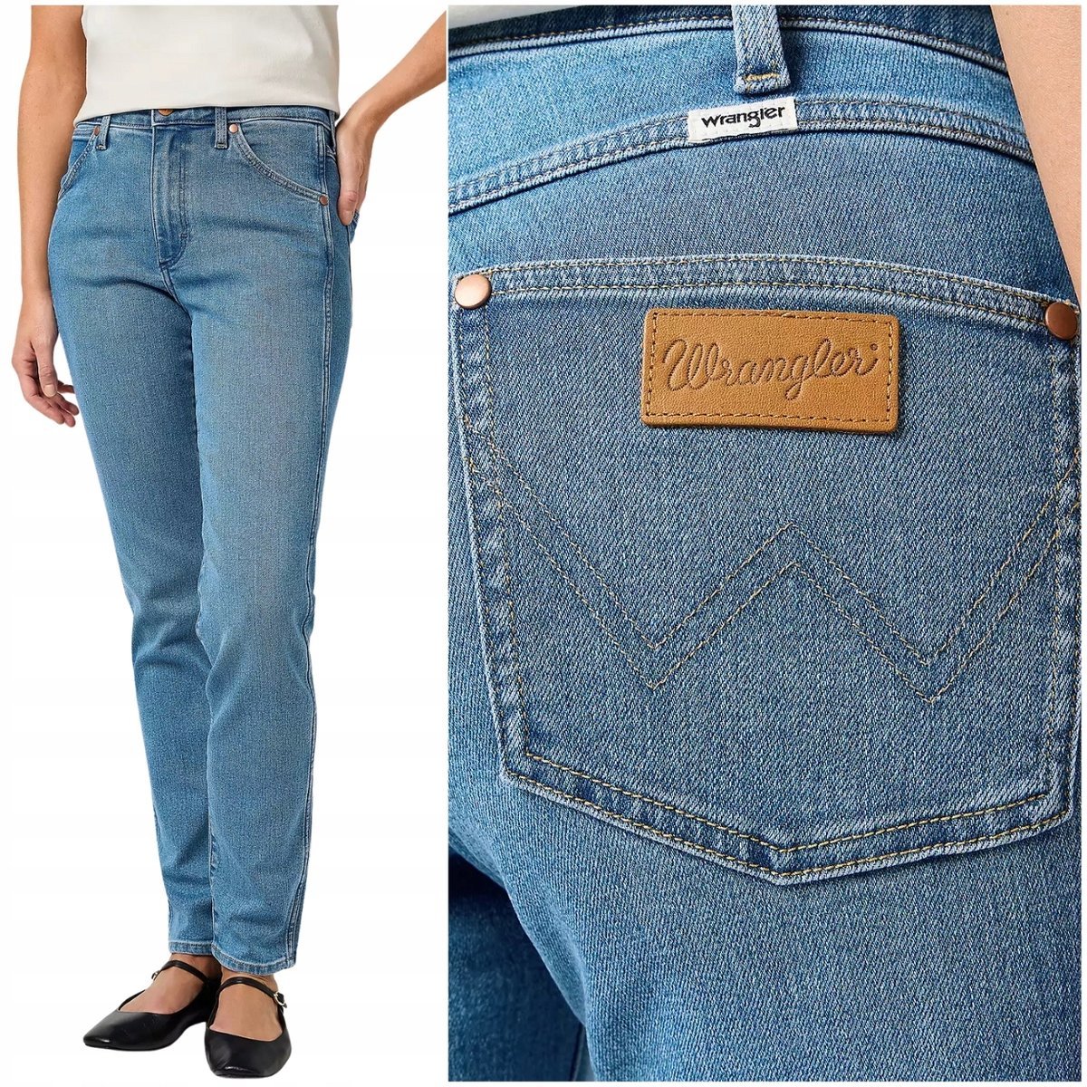 Wrangler PIPER Slim Velvet Sky wysokie damskie spodnie jeansowe W24 L32