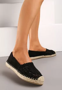 Czarne Espadryle na Płaskiej Plecionej Podeszwie z Ażurowym Noskiem Qianatia - Espadryle damskie - miniaturka - grafika 1
