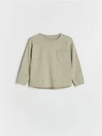 Bluzki dla niemowląt - Reserved - Bawełniany longsleeve z nadrukiem - ciemnozielony - miniaturka - grafika 1