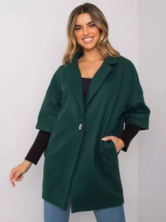 Płaszcze damskie - Płaszcz ciemny zielony oversize rękaw długi długość przed kolano długa podszewka guziki - grafika 1