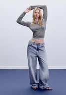 Swetry damskie - Stradivarius Sweter z dzianiny z kontrastowym wykończeniem Popielaty XL - miniaturka - grafika 1