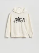 Bluzy dla chłopców - Reserved - Bawełniana bluza z nadrukiem - złamana biel - miniaturka - grafika 1