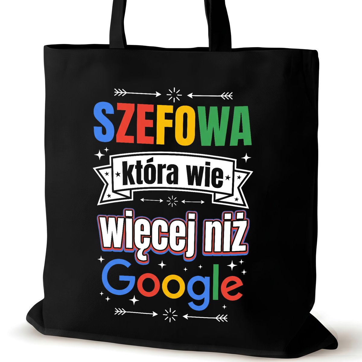 Torba bawełniana szefowej czarna na ramię napisem pracy duża google