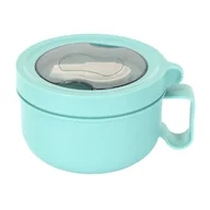 Pozostałe akcesoria kuchenne - Okrągły Lunch box śniadaniówka niebieski z widelcem - miniaturka - grafika 1