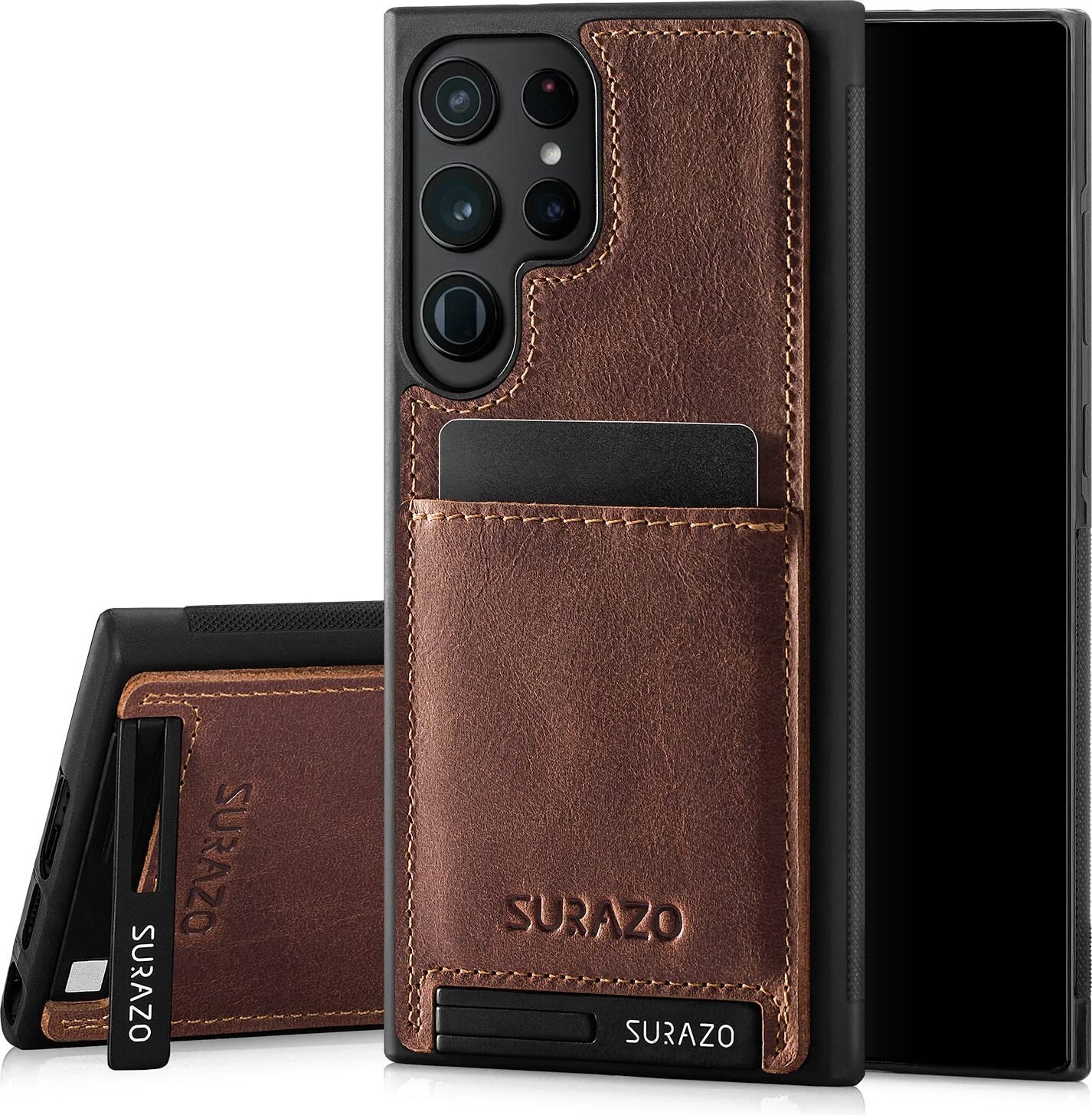Etui SURAZO Premium z prawdziwej skóry na telefon Samsung Galaxy S23 Ultra Odporne na wstrząsy skórzane etui na telefon komórkowy (orzechowy brąz)