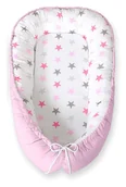 Maty edukacyjne - Kokon niemowlęcy dwustronny kojec otulacz Premium BOBONO- Gwiazdy szaro-różowe/szary - miniaturka - grafika 1